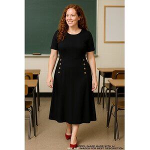 New Ann Taylor Midi Dress 12 Stretch Jersey Shift Military Buttons Minimalist